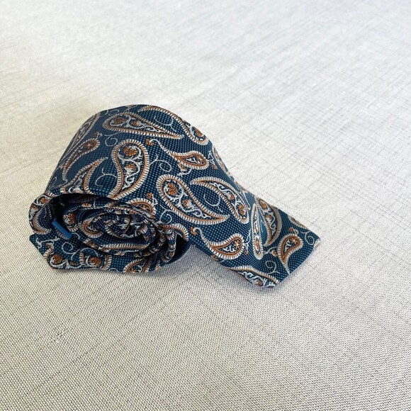 Tattersal London Blue Paisley Men’s Tie. 100% Silk - Picture 11 of 11